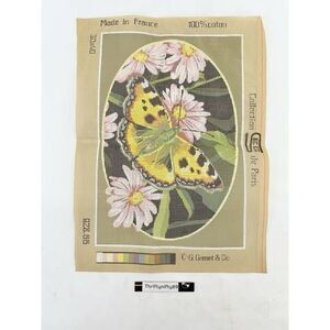 Vintage Butterfly And Flowers 928.66 Needlework Canvas Coton Tapestry.